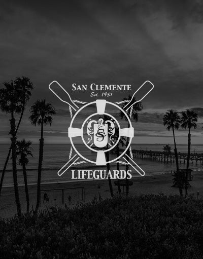 ANETIK x San Clemente Lifeguards partnership logo over beach and pier with palm trees