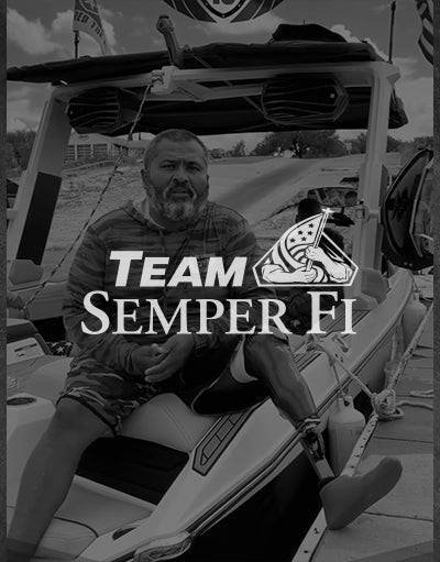 ANETIK x Team Semper Fi partnership logo over veteran on boat