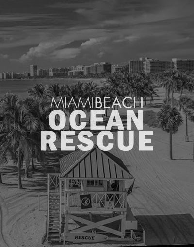 ANETIK x Miami Beach Ocean Rescue partnership logo over beach with lifeguard tower and skyline